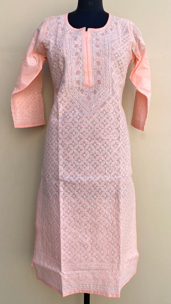 Lucknowi Chikankari Kurti Peach Cotton With Jaali Work