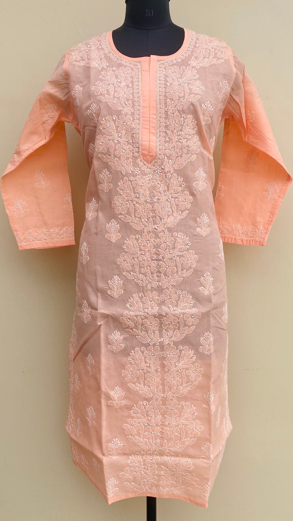 Lucknowi Chikankari Kurti Peach Cotton