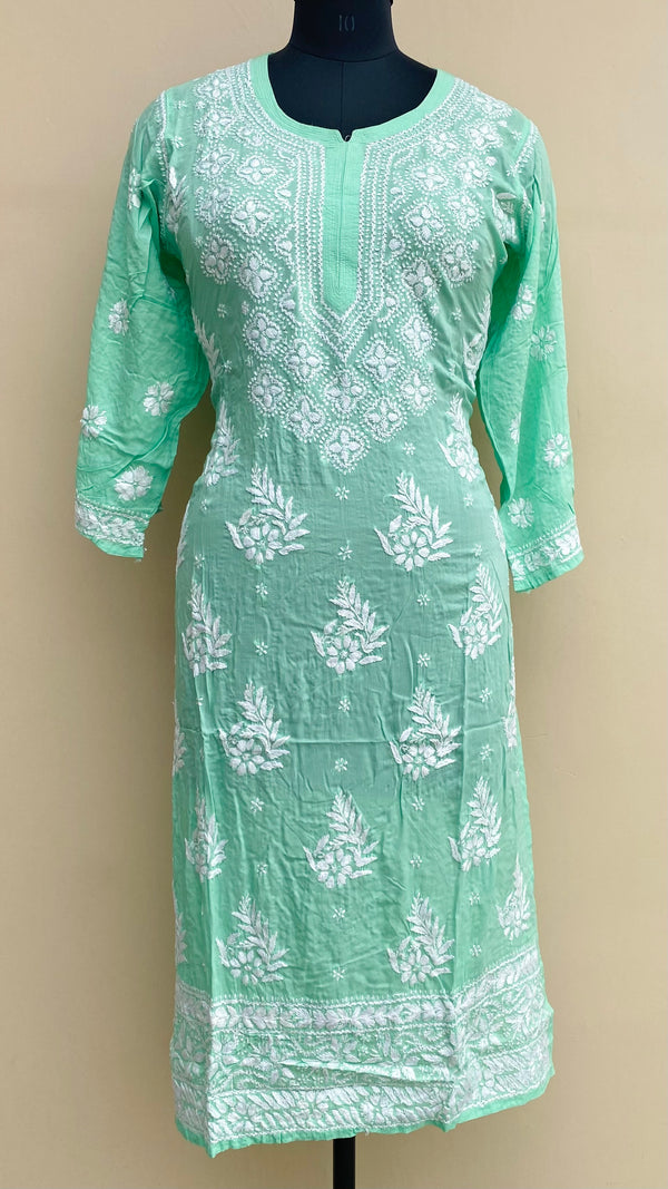 Lucknowi Chikankari Kurti Green Modal Cotton