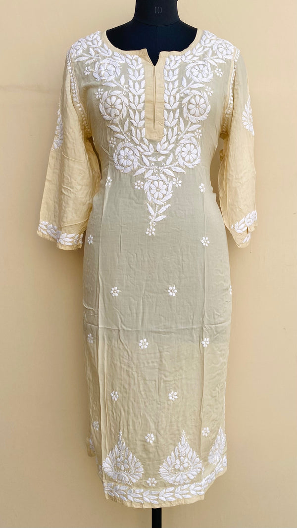 Lucknowi Chikankari Kurti Beige Modal Cotton