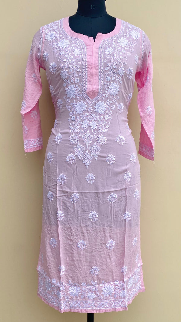 Lucknowi Chikankari Kurti Pink Modal Cotton