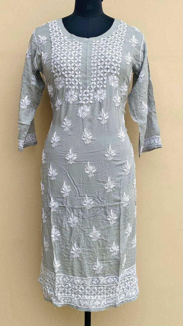 Lucknowi Chikankari Kurti Gray Modal Cotton