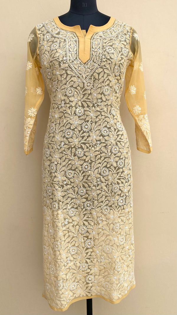 Lucknowi Chikankari Kurti Beige Faux Georgette