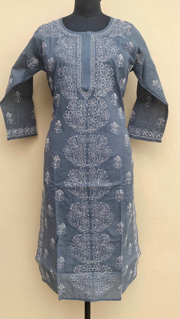 Lucknowi Chikankari Kurti Gray Cotton