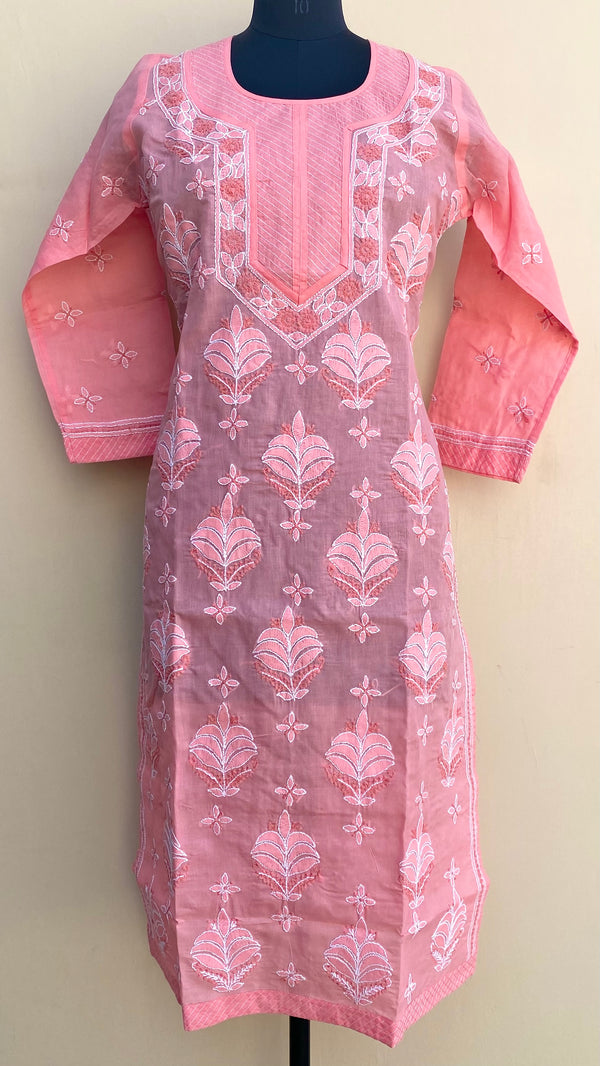 Lucknowi Chikankari Kurti Pink Cotton
