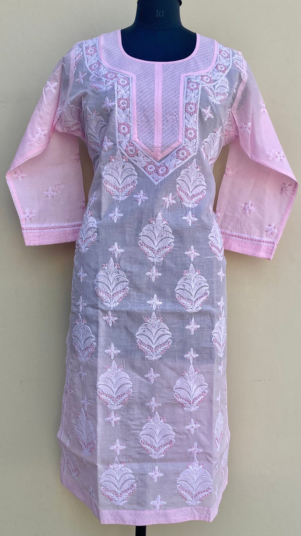 Lucknowi Chikankari Kurti Pink Cotton