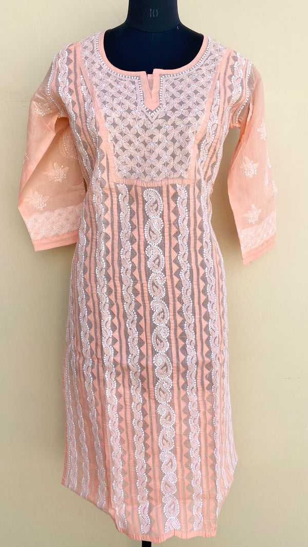 Lucknowi Chikankari Kurti Peach Cotton With Applique Work