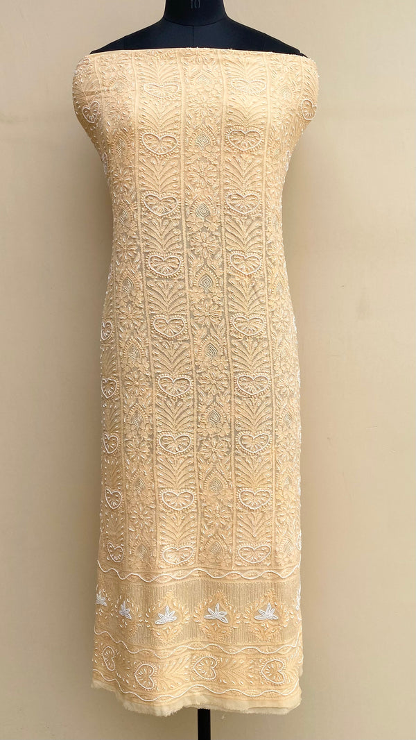 Lucknowi Chikankari Kurta Length Cream Pure Georgette With Peal Work