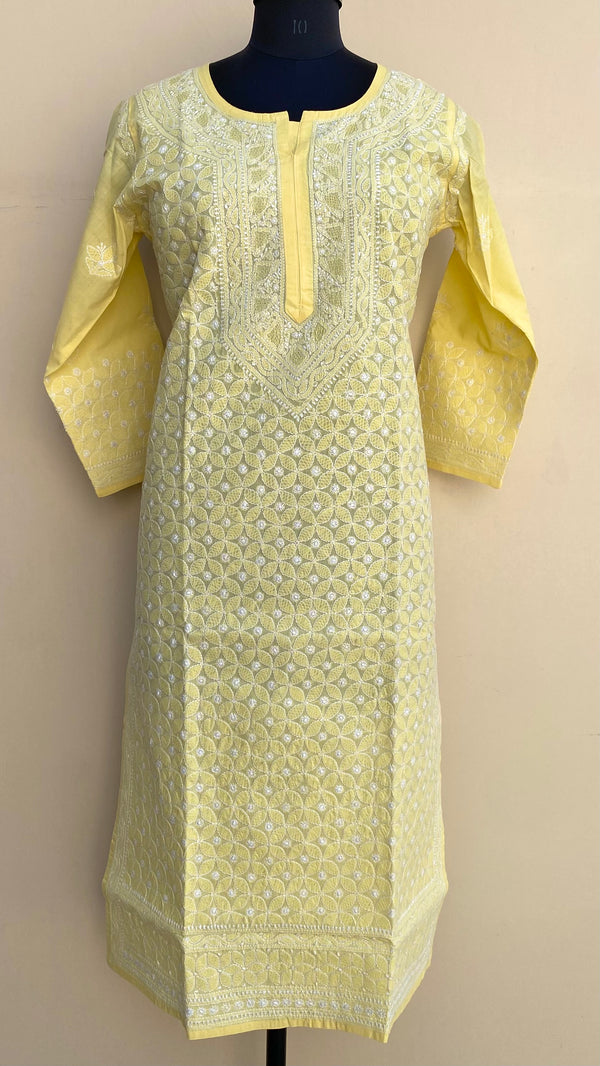 Lucknowi Chikankari Kurti Yellow Cotton With Jaali Work