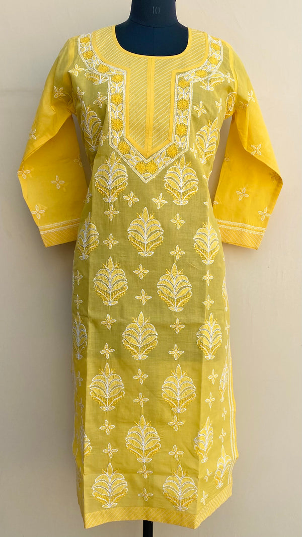 Lucknowi Chikankari Kurti Yellow Cotton