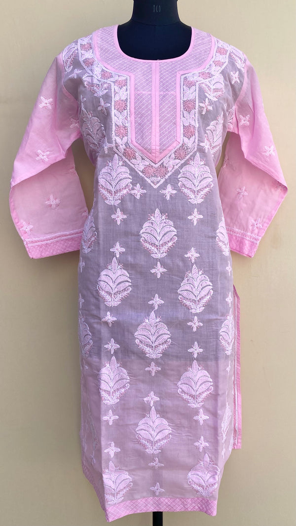 Lucknowi Chikankari Kurti Pink Cotton