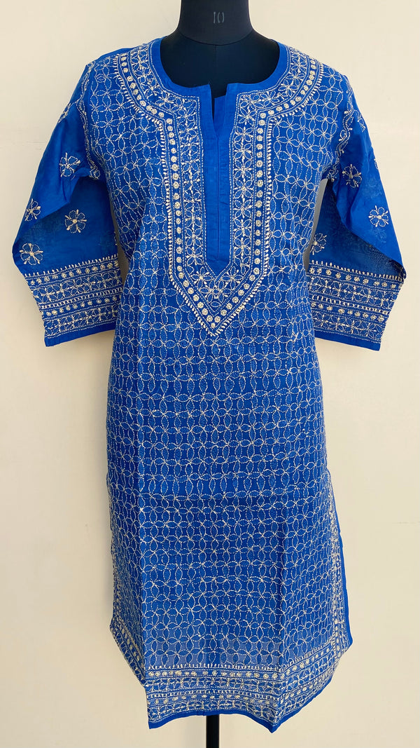 Lucknowi Chikankari Kurti Blue Cotton