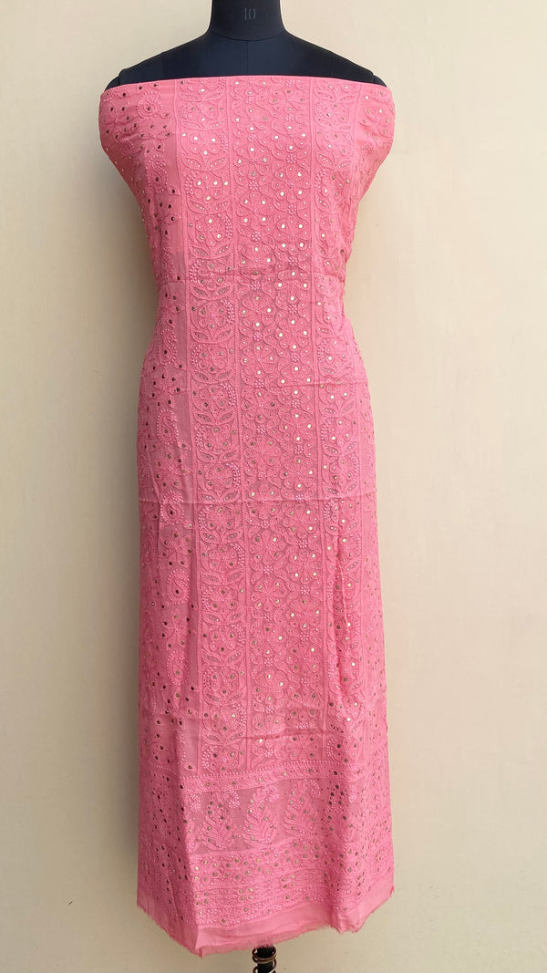 Lucknowi Chikankari Kurta Length Pink Pure Georgette With Mukaish Work