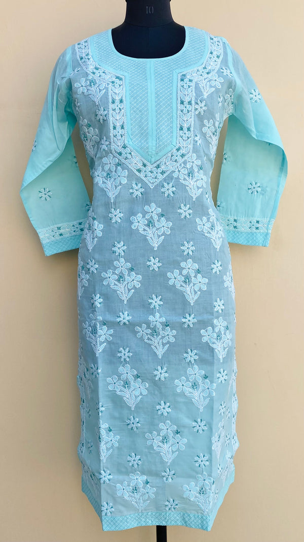 Lucknowi Chikankari Kurti Sea Green Cotton