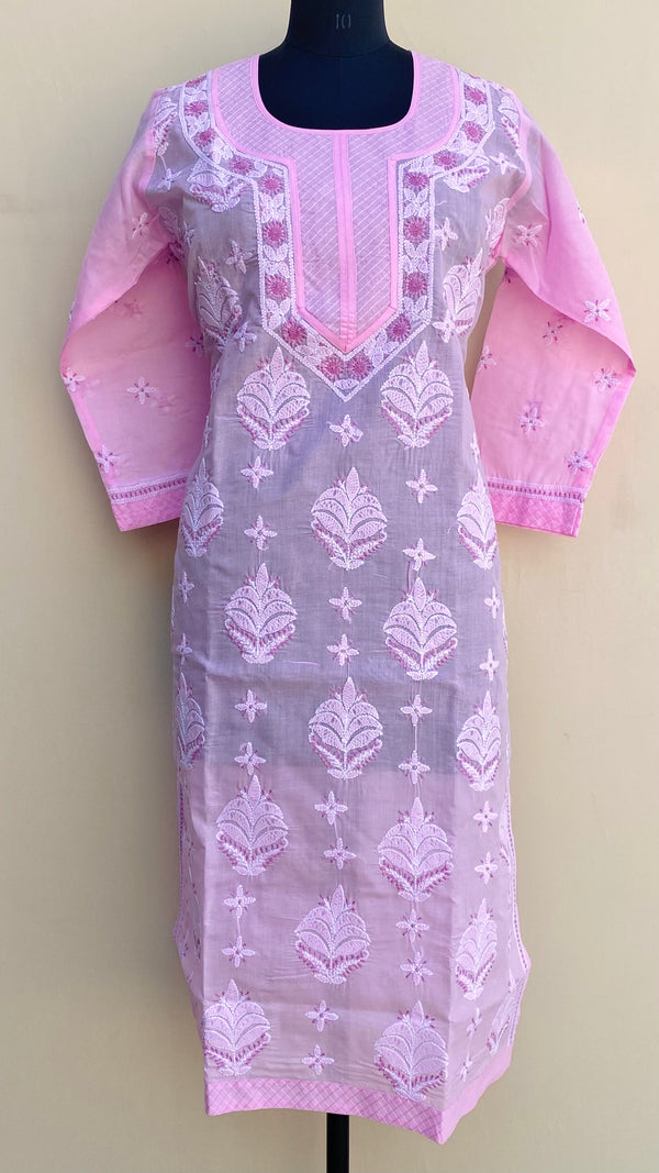 Lucknowi Chikankari Kurti Pink Cotton