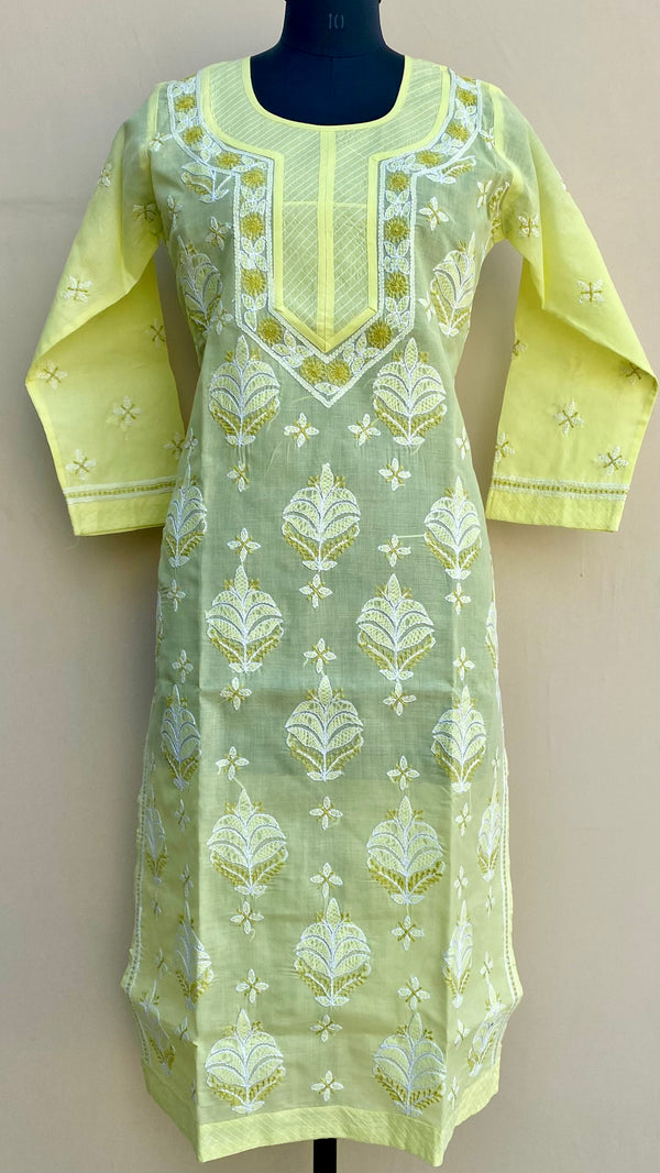 Lucknowi Chikankari Kurti Lemon Yellow Cotton