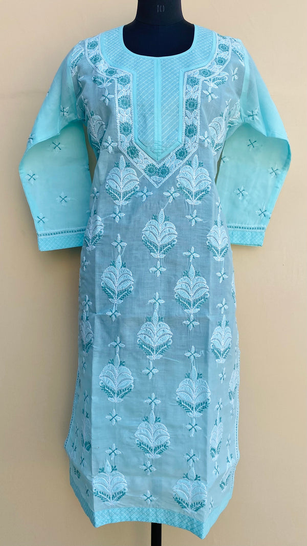 Lucknowi Chikankari Kurti Sea Green Cotton