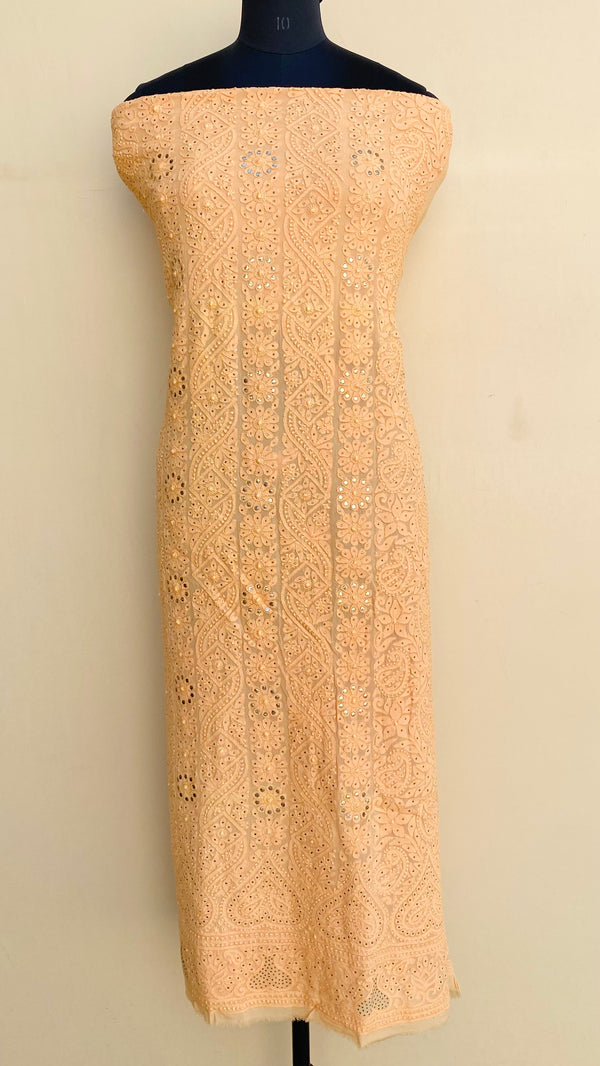 Lucknowi Chikankari Kurta Length Beige Pure Georgette With Mukaish Work