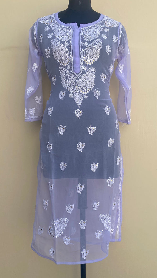 Lucknowi Chikankari Kurti Purple Faux Georgette With Mukaish Work