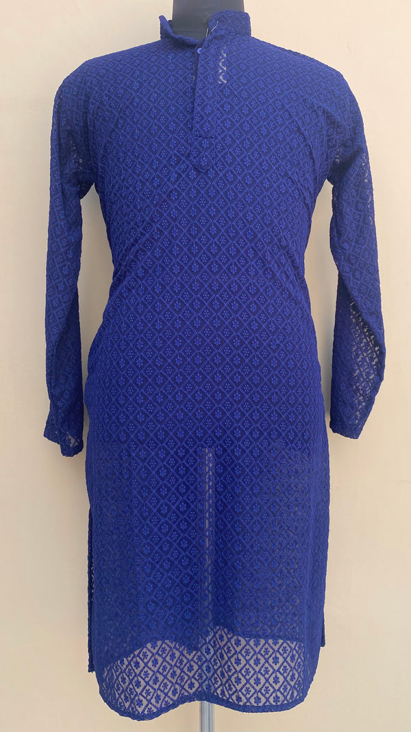 Chikankari Men’s Kurta Navy Blue Georgette