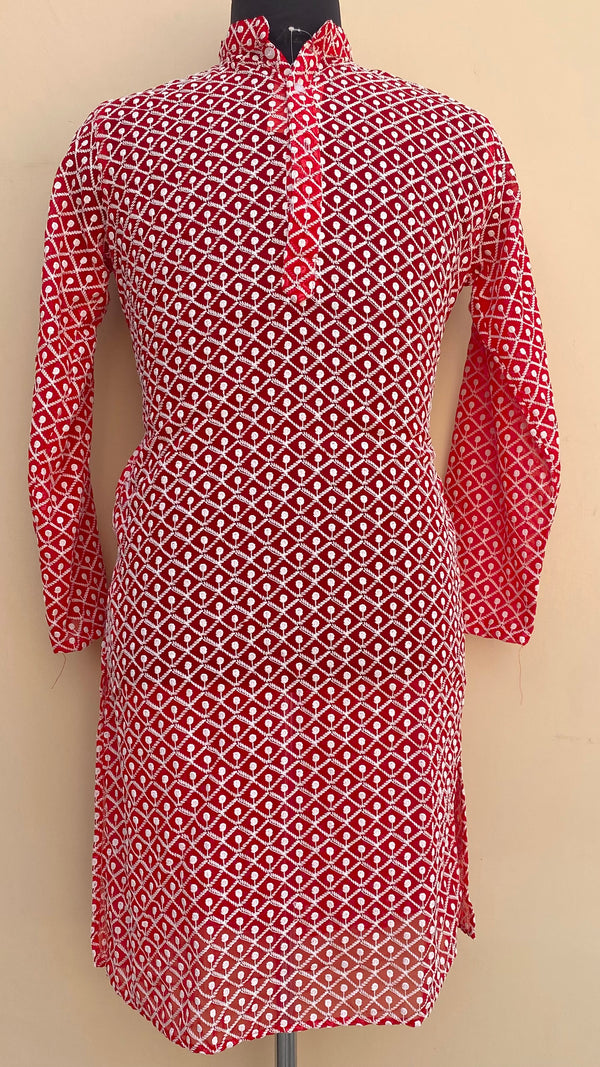 Chikankari Men’s Kurta Red Georgette