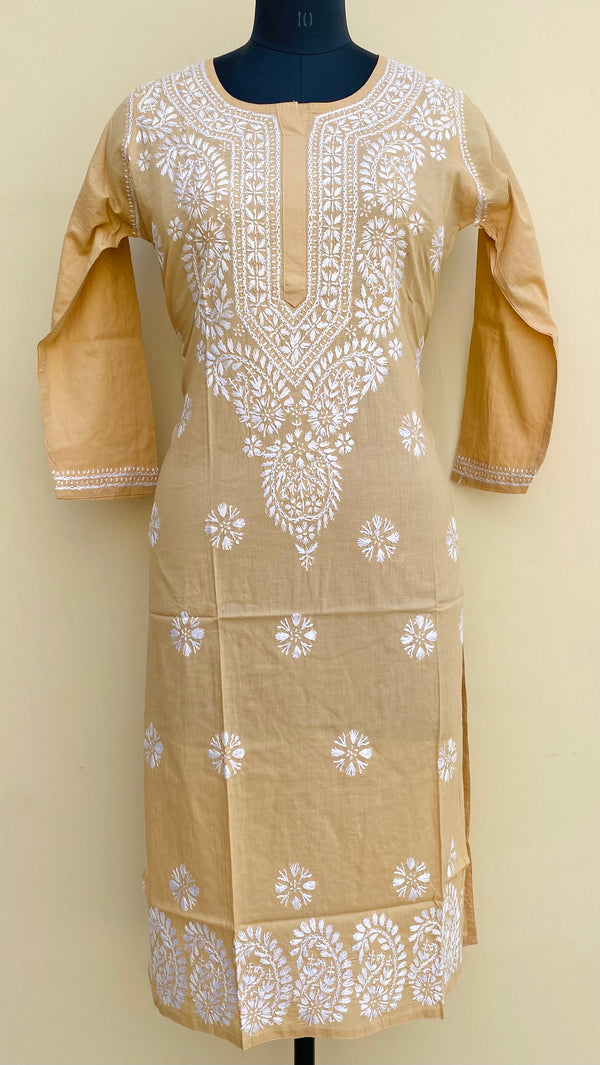 Lucknowi Chikankari Kurti Beige Mulmul Cotton