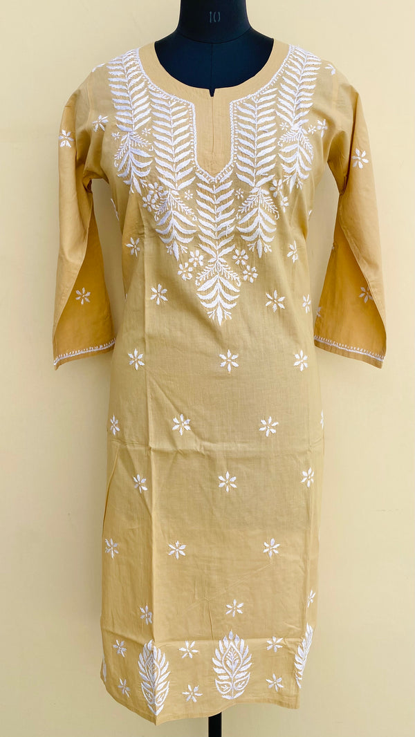 Lucknowi Chikankari Kurti Beige Mulmul Cotton