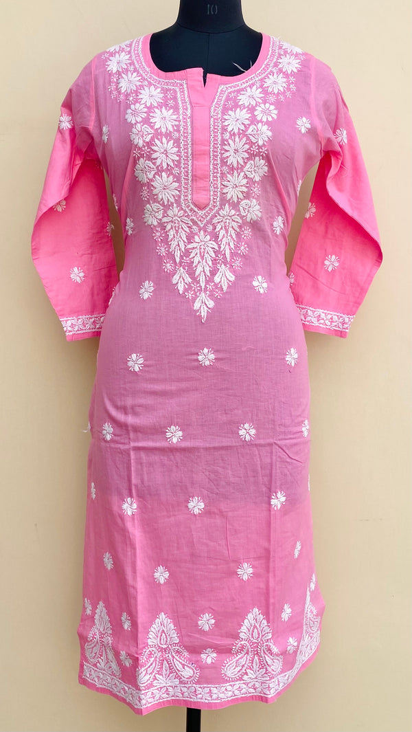 Lucknowi Chikankari Kurti Pink Mulmul Cotton
