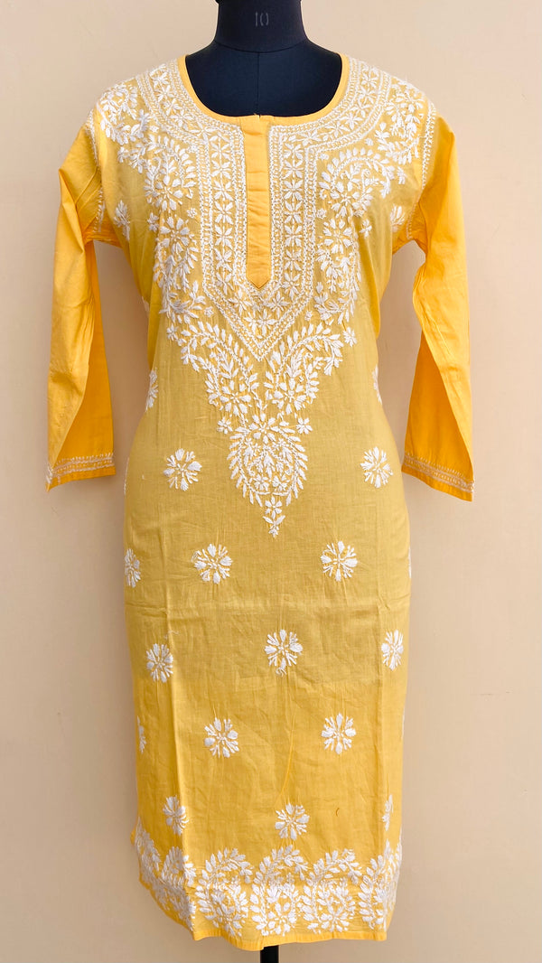 Lucknowi Chikankari Kurti Yellow Mulmul Cotton