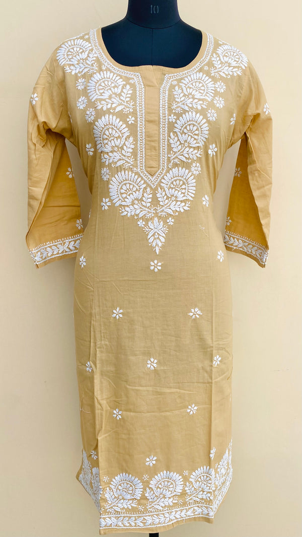 Lucknowi Chikankari Kurti Beige Mulmul Cotton