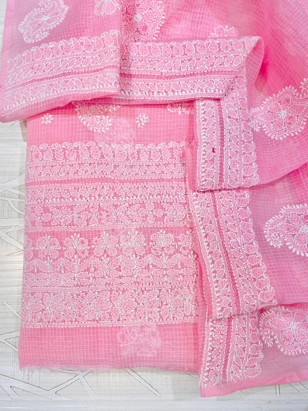 Lucknowi Chikankari Suit Length 2 Piece Pink Kota