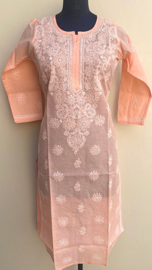 Lucknowi Chikankari Kurti Peach Cotton