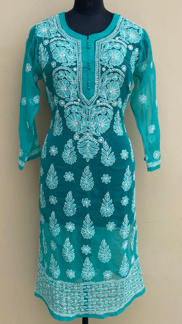 Lucknowi Chikankari Kurti Sea Green Georgette