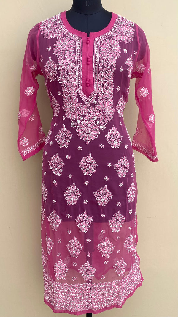 Lucknowi Chikankari Kurti Pink Georgette