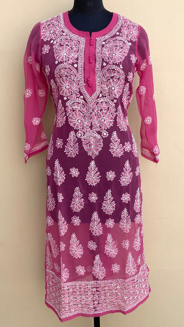 Lucknowi Chikankari Kurti Pink Georgette