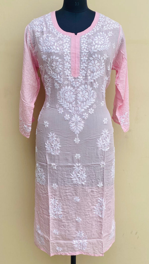Lucknowi Chikankari Kurti Pink Modal Cotton