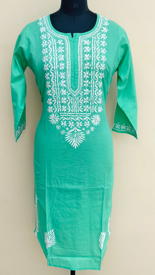 Lucknowi Chikankari Kurti Green Mulmul Cotton