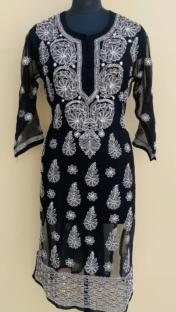 Lucknowi Chikankari Kurti Black Georgette