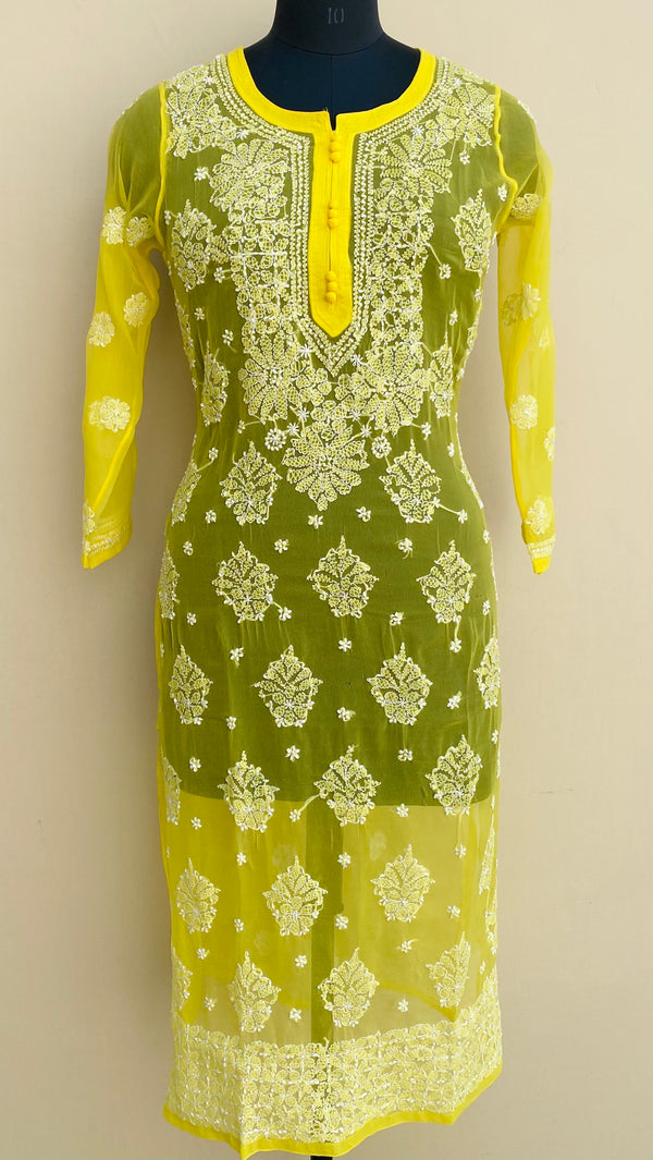 Lucknowi Chikankari Kurti Yellow Georgette