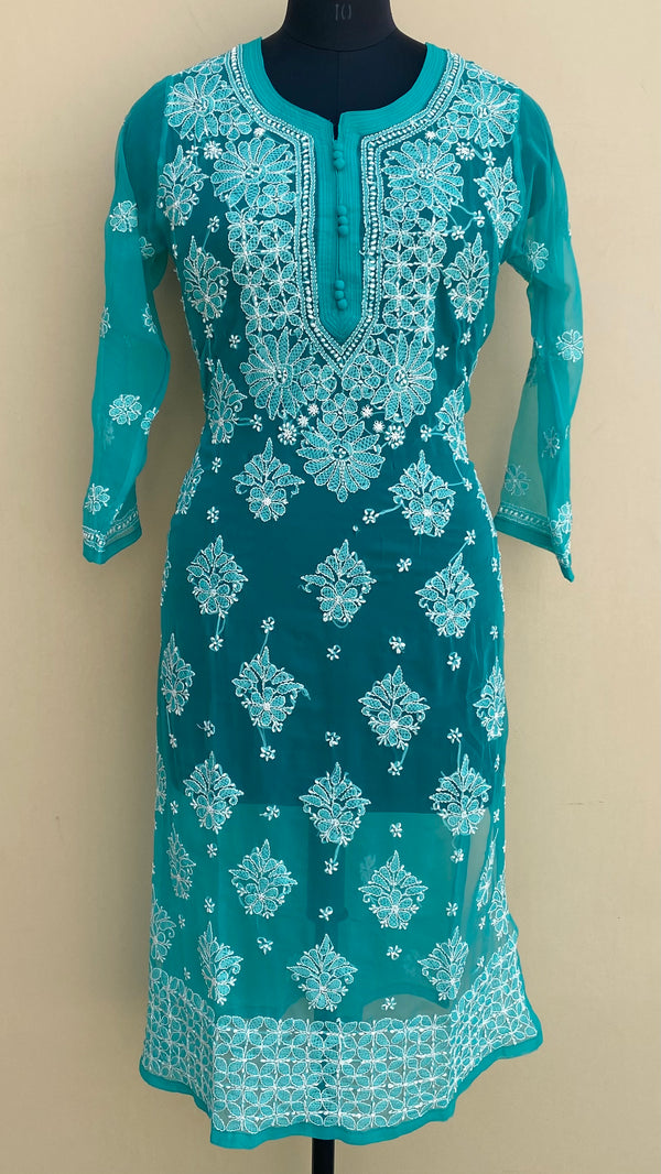 Lucknowi Chikankari Kurti Sea Green Georgette