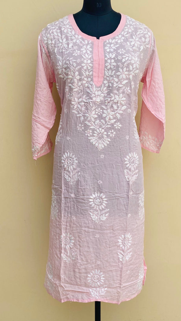 Lucknowi Chikankari Kurti Pink Modal Cotton