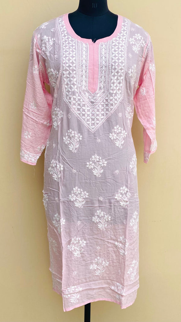 Lucknowi Chikankari Kurti Pink Modal Cotton