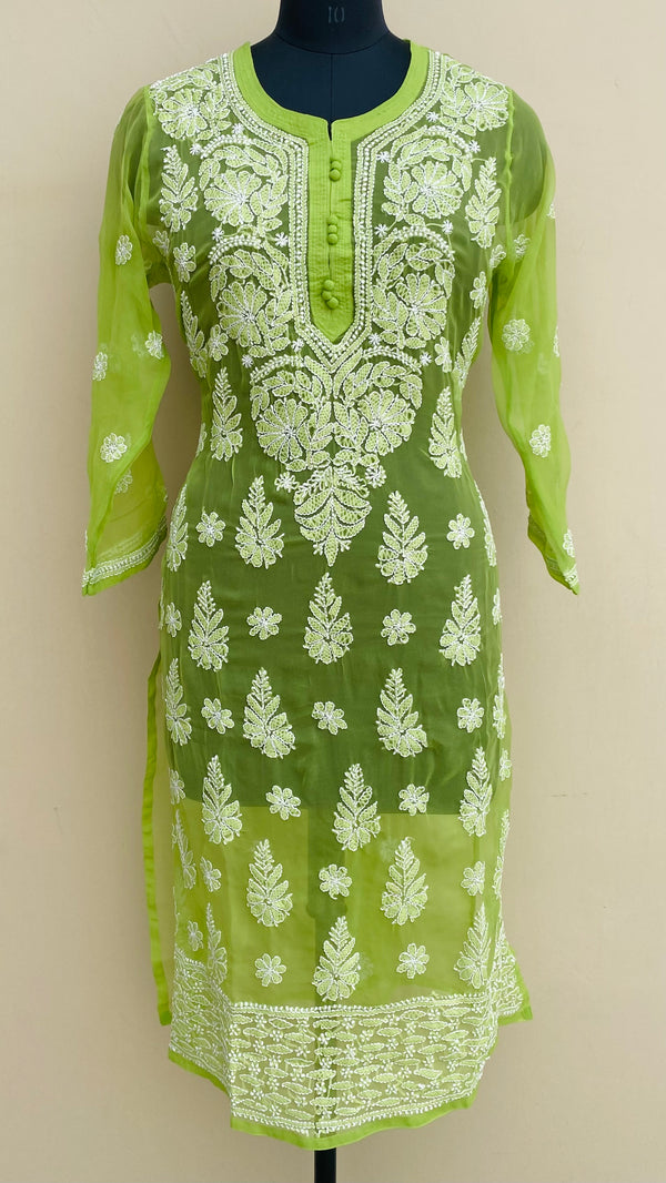 Lucknowi Chikankari Kurti Green Georgette