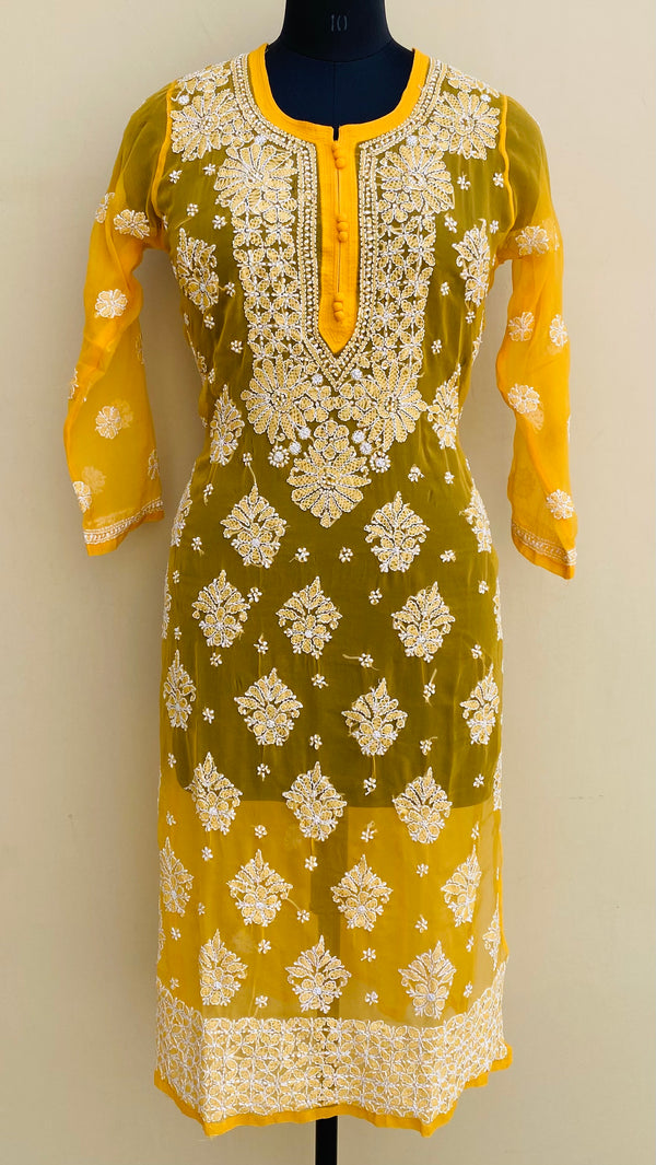 Lucknowi Chikankari Kurti Mustard Georgette