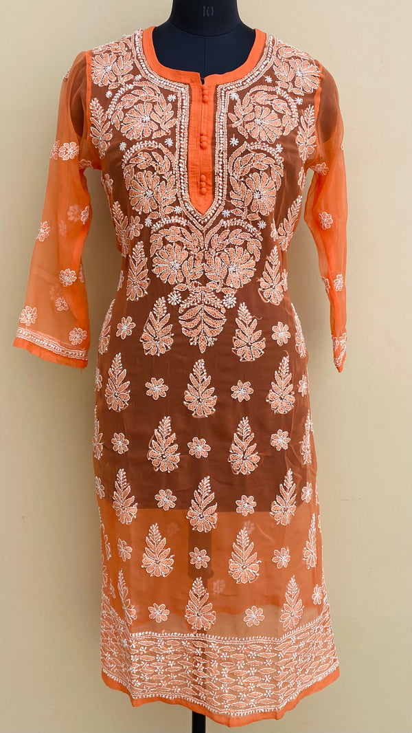 Lucknowi Chikankari Kurti Orange Georgette