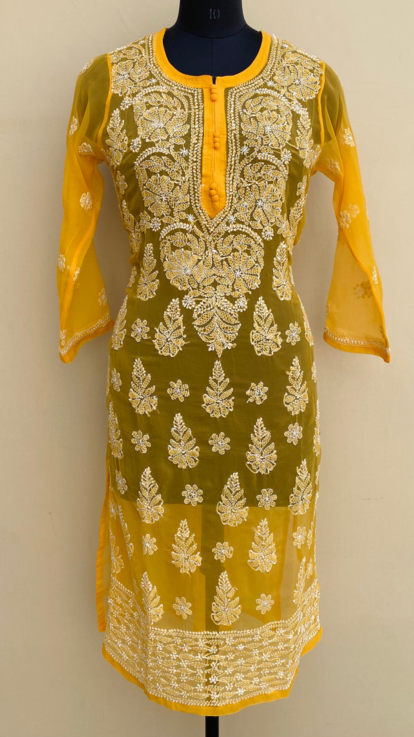 Lucknowi Chikankari Kurti Mustard Georgette