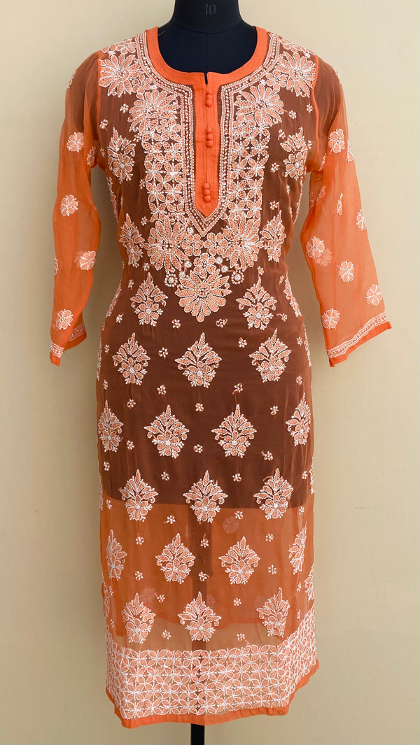 Lucknowi Chikankari Kurti Orange Georgette