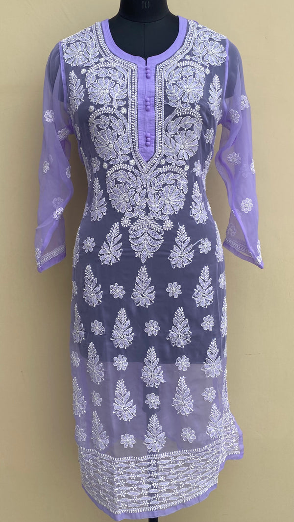 Lucknowi Chikankari Kurti Purple Georgette