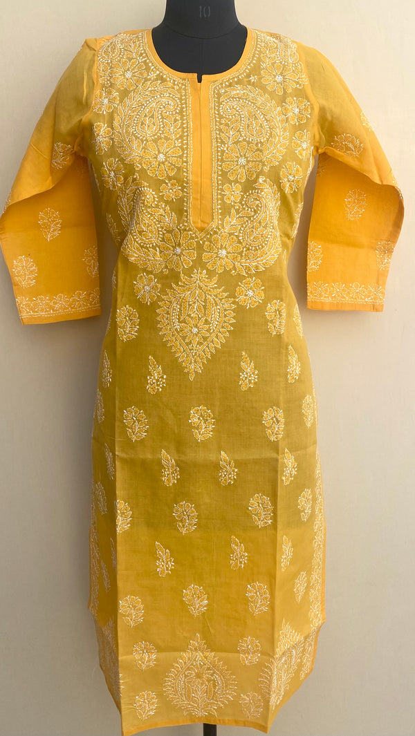 Lucknowi Chikankari Kurti Mustard Cotton