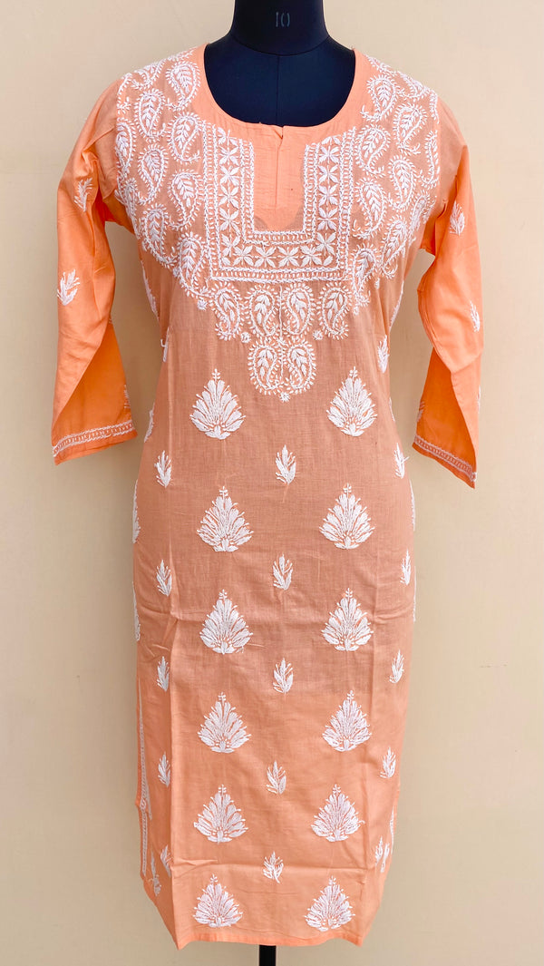 Lucknowi Chikankari Kurti Peach Mulmul Cotton